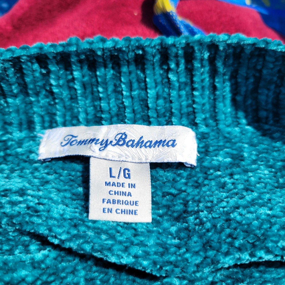 Tommy Bahama Womens Teal Blue Chenille Boat Neck Sweater SW420784 Large - Picture 2 of 6